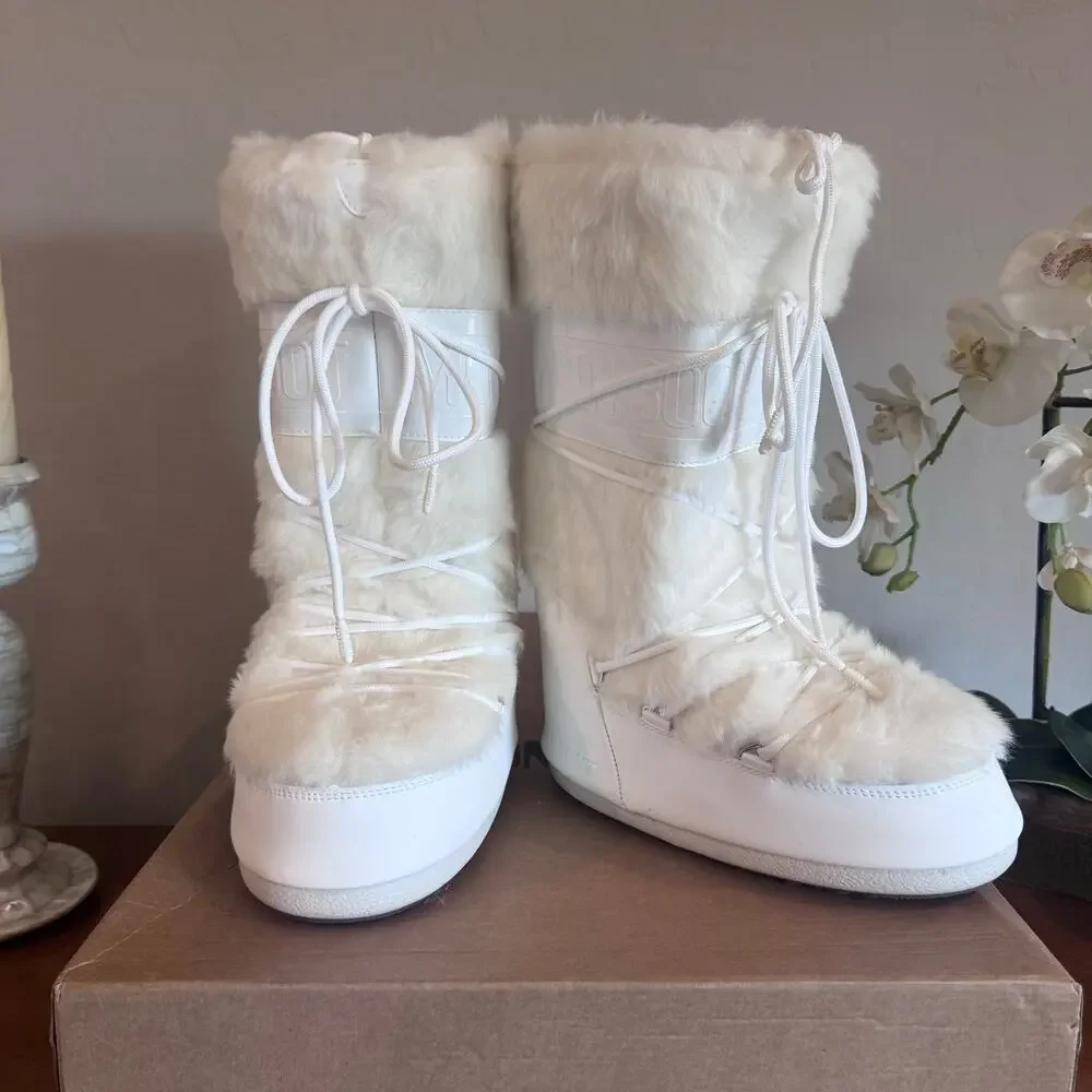 Moon Boot Icon Faux Fur Boots Optical White US 9/10 EU 39/41